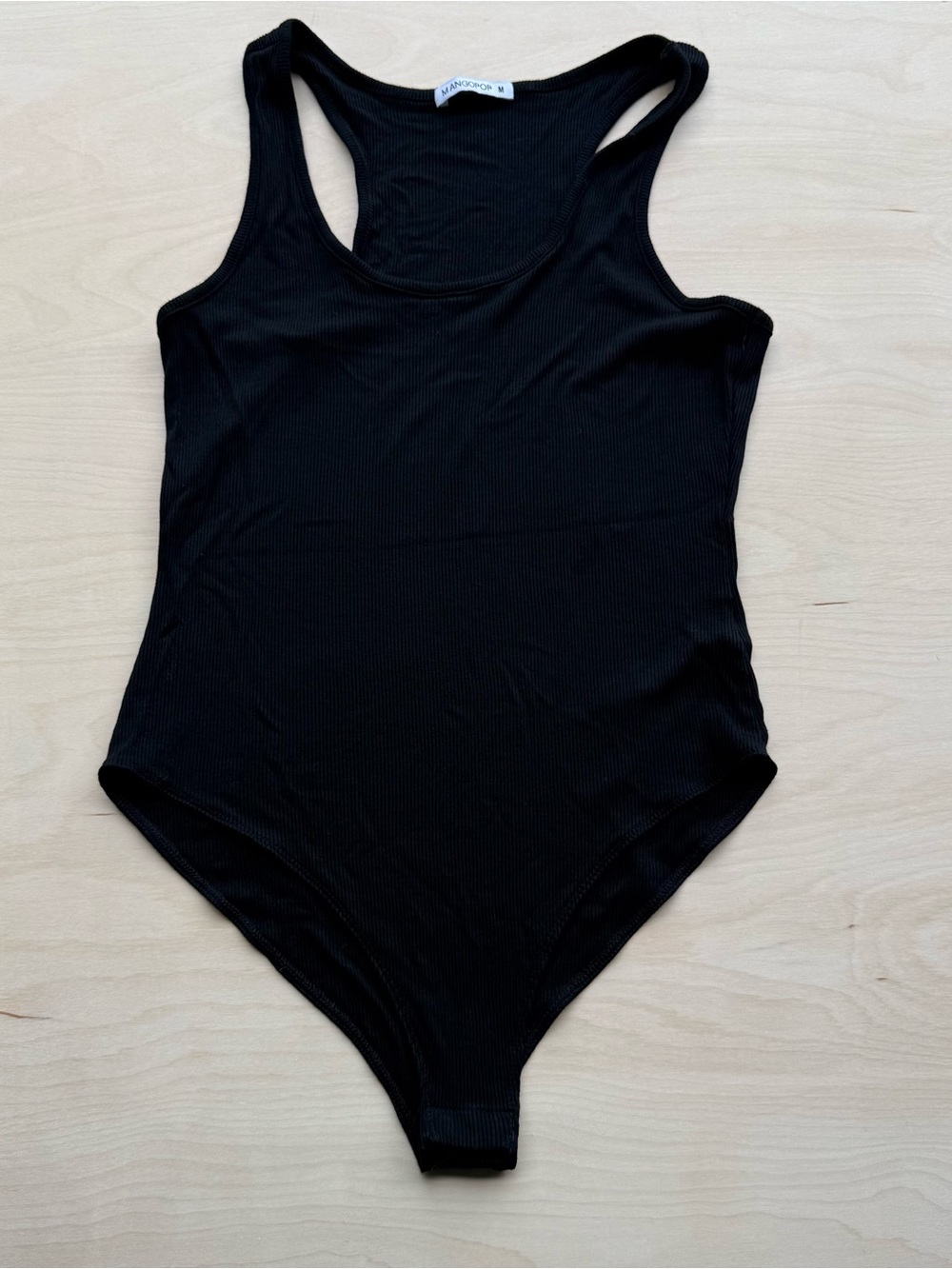 Mangopop Black Ribbed Racerback Tank Bodysuit Scoop Neckline size M